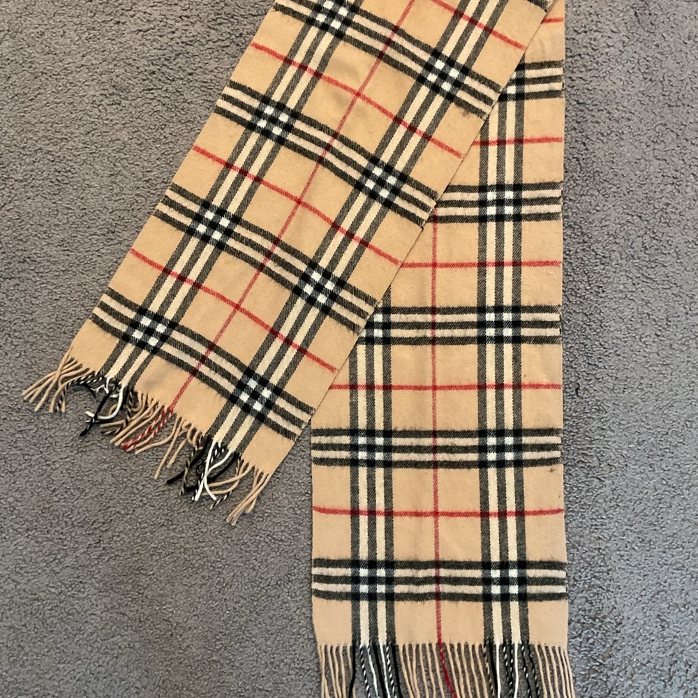 Vintage Wool Tan Plaid Fringe Scarf Winter Wrap Preppy